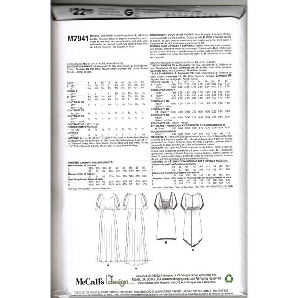 McCalls M7941 Misses 6 to 14 Historical Costume Dress Uncut Sewing Pattern New - Picture 2 of 2